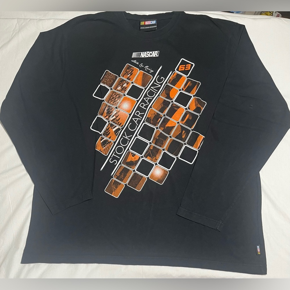 NASCAR Men's Black and Orange Stock Car Racing Long Sleeve Shirt